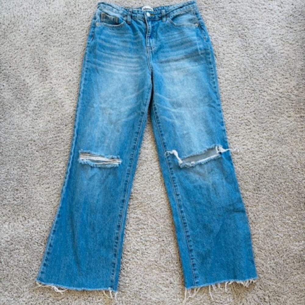ABOUND 90s style Wide Leg High Rise Distressed Denim Jean -Medium Wash size 29